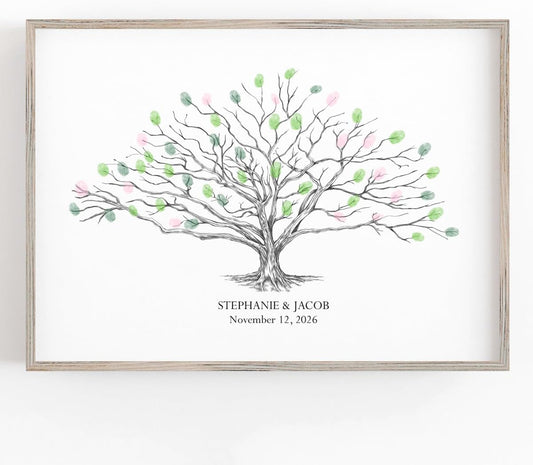 Guestbook Tree, Low Oak Thumbprint Alternative Guest Book Wedding, Family Reunions (Guestbook Sizes: 13" x 19" to 24" x 36")