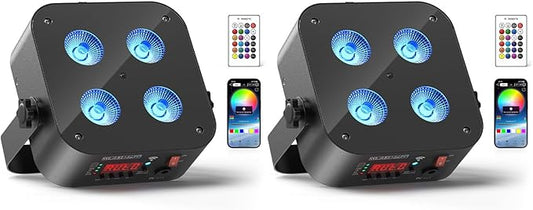 Mini Rechargeable Par Lights, 4 * 18W RGBWA UV 6 in 1 Battery Powered Upights, APP & Wireless DMX Control Stage Lights, Uplighting for Festival Party Wedding Event - 2 Pack