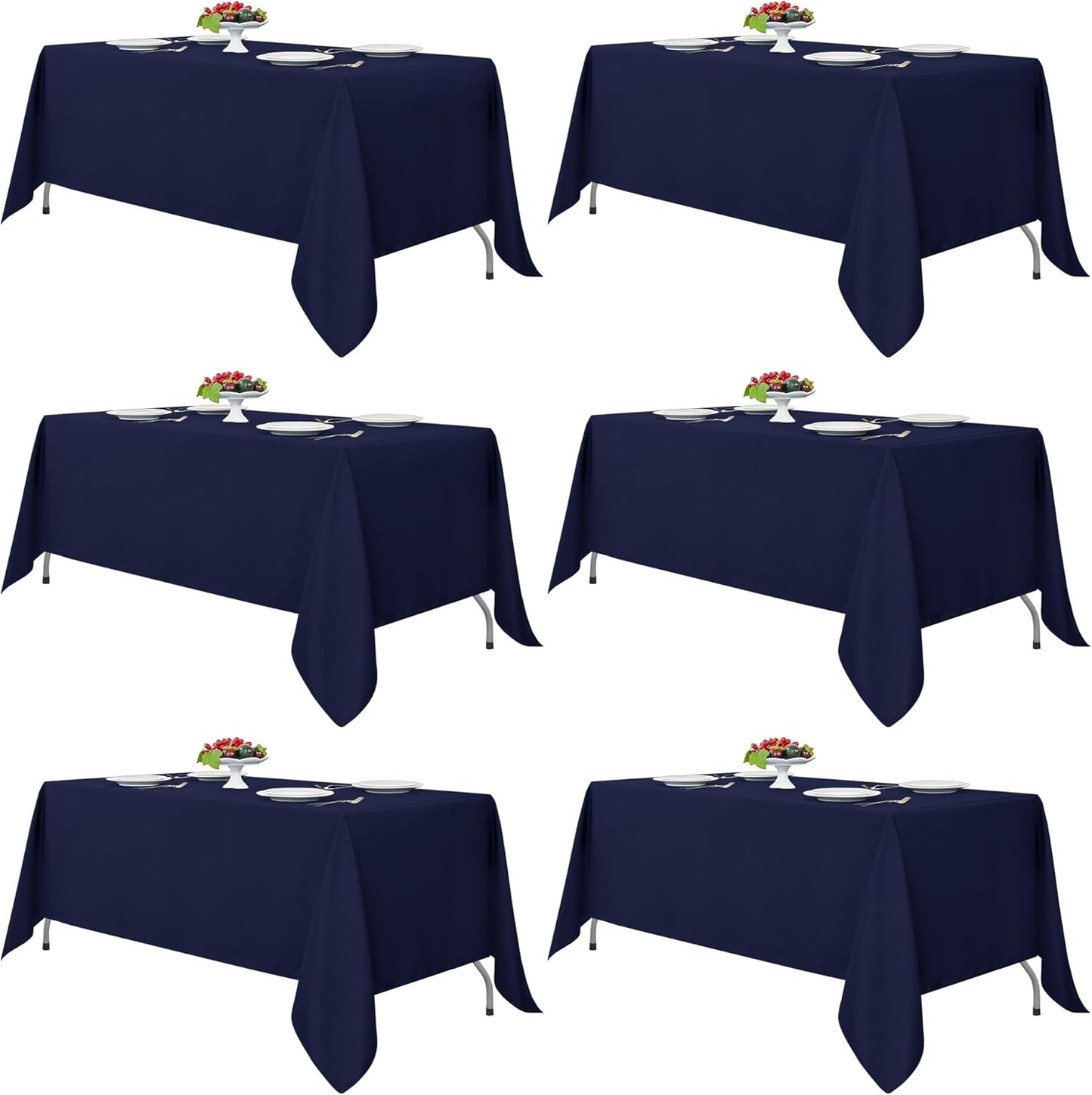 Fitable Navy Tablecloths for 6-8 Foot Tables, 6 Pack - 70 x 120 Inches - Reusable and Washable Table Clothes, Polyester Fabric Table Covers for Wedding, Party, Banquet