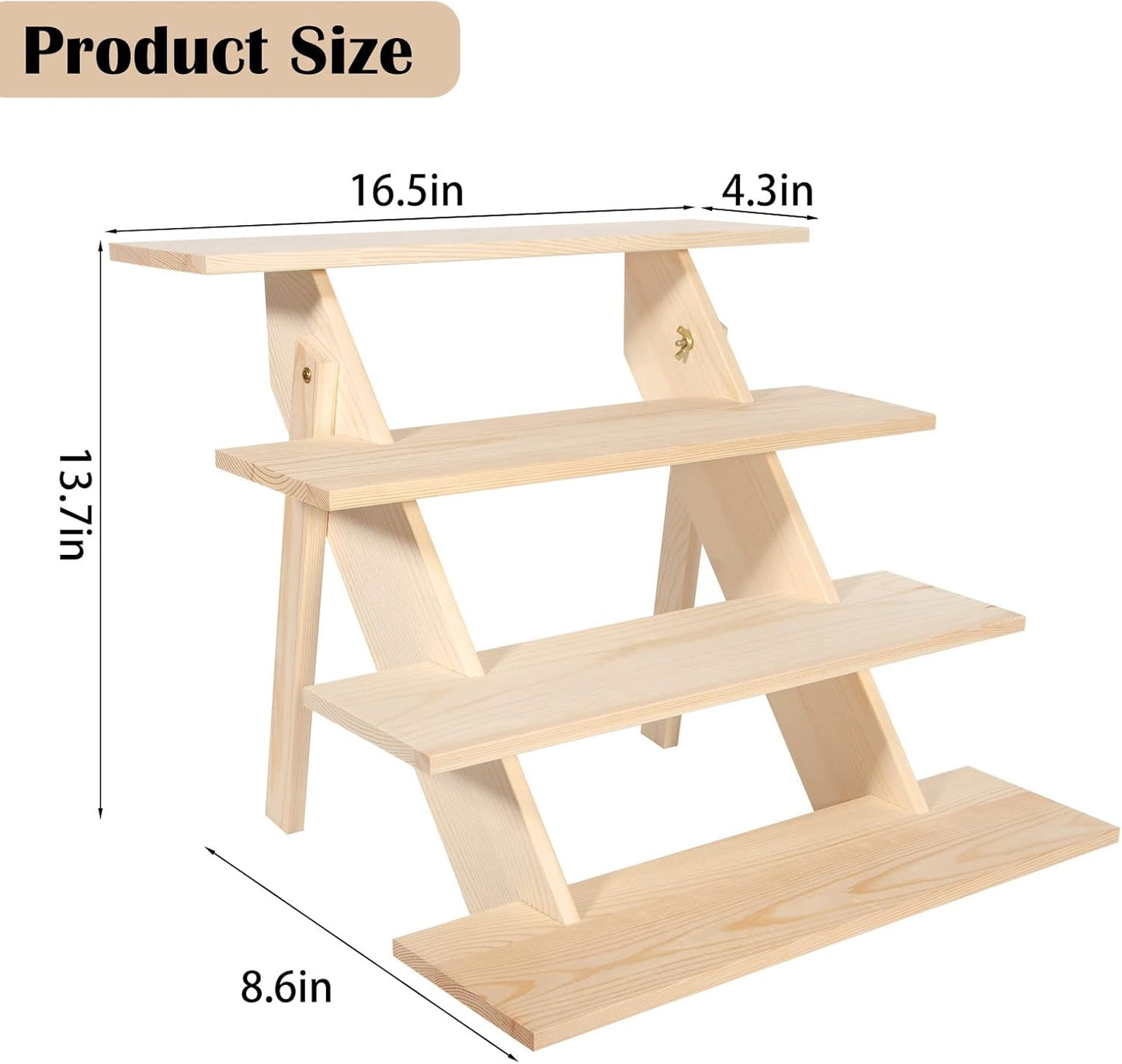ZYP 4 Tier Wood Cupcake Display Stand,Retail Cookie Display Riser,Rustic Tiered Table Display Stand for Vendors Home Wedding Party,Nature