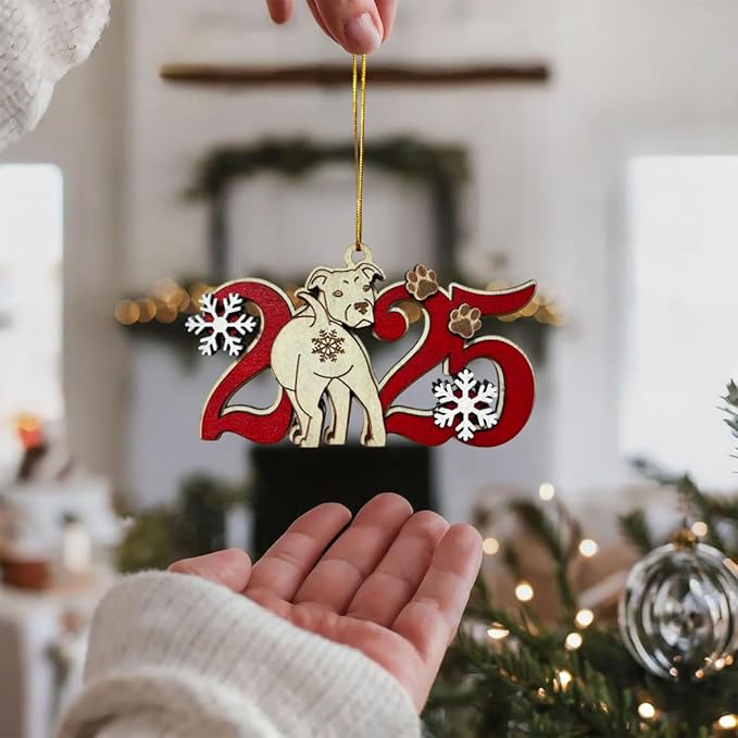 Staffordshire Bull Terrier 2025 Christmas Ornament – Cute Wooden Dog Tree Decoration with Snowflakes & Paw Prints for Staffordshire Lovers, Pet Owner Christmas Décor
