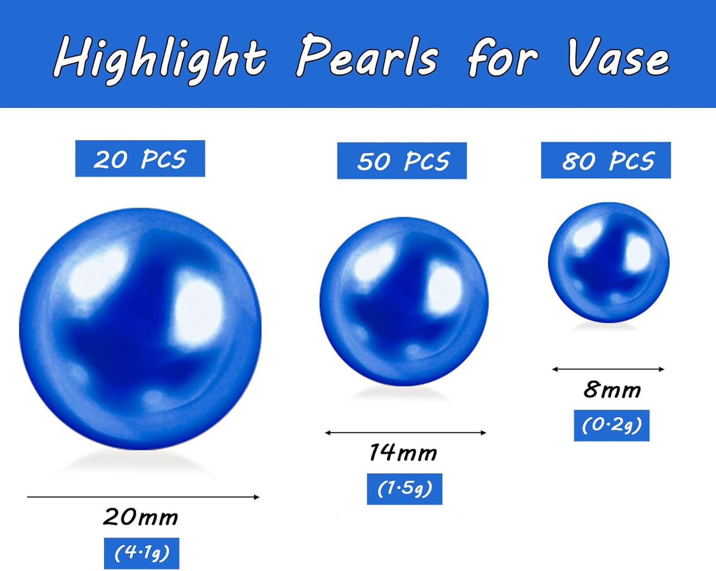 150Pcs Dark Blue Polished No Hole Faux Pearl Beads for Vase Filling Decorations, Plastic Pearls Vase Fillers, Table Scatters, Wedding Centerpiece, Home Decor, 8/14/20 mm