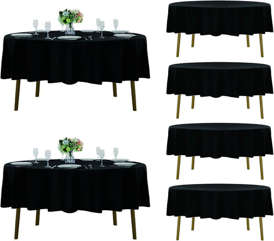 Fokitut 6 Pack Round Tablecloth, 90 Inch, Stain Resistant and Wrinkle Polyester Table Cloth, Fabric Table Cover for Kitchen Dining, Wedding, Party, Holiday Dinner-Black