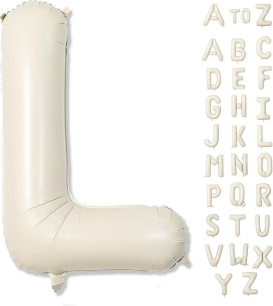 Cream Name Balloon Letters, Large Mylar Helium Alphabet L Custom Balloon Letter Beige Decor, 40 Inch Inflatable Sand White Letter L Foil Customize Balloons for Girls Birthday Party Decoration Supplies