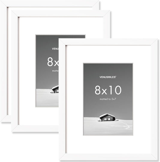8x10 inch Picture Frame, 8x10 Photo Frames with 5x7 Removable Mat - High Definition Plexiglass - Vertical and Horizontal Display - Wall Hanging Frame - White, 3 Pack