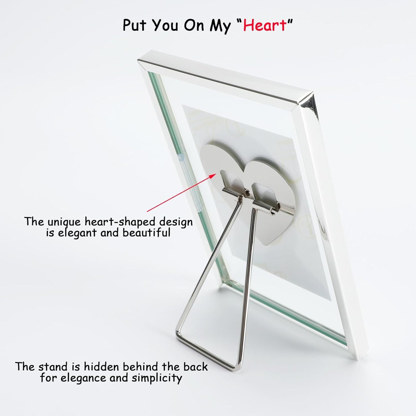 Silver Floating Frame (4"x6",Vertical) with Romantic Heart, For Picture Sizes 3x5, 2x3,1x2, Tabletop Photo Frame, Classy Gift For Festival, Home or Wedding…