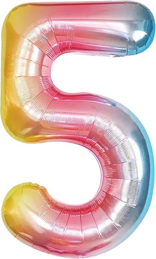 KatchOn Giant Rainbow Number 5 Balloon - 40 Inch | 5th Birthday Decoration, Unicorn Party Décor