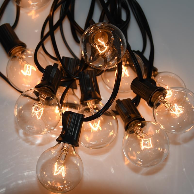 SUNSGNE 50ft Outdoor Globe String Lights G40 Patio String Lights with 53 Bulbs Connectable Commercial Hanging Lights for Christmas Patio House Backyard Balcony Party Wedding Decor, Black
