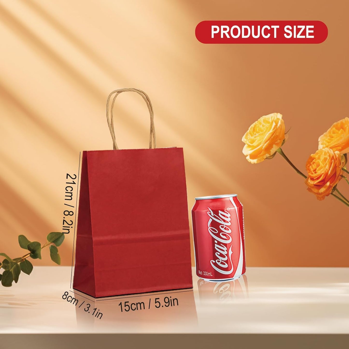 BAG BOX 50 Pack Small 5.9x3.1x8.25 Inch Purple Kraft Paper Gift Bags with Handles for Bulk Shopping, Retail, Craft, Party Favors, Wedding, Grocery & Sacks