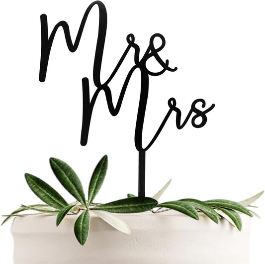 Mr & Mrs Black Acrylic Cake Topper, Bride and Groom Cake Topper Wedding Decoration(Design 02)