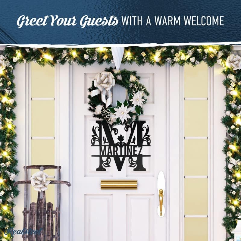 RealSteel Personalized Metal Monogram Sign - Family Last Name - Welcome - Indoor/Outdoor (12" Black)