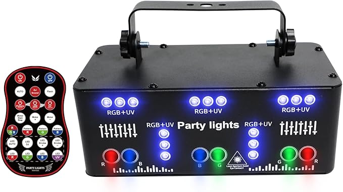 9 Eyes DJ Disco Light, RGB Party Stage Lights by Remote and DMX512 Control, Sound Activated LED Pattern Strobe Lights for Parties Live Light Show Xmas Bar Club Disco Dancing (21 Eyes Lights)