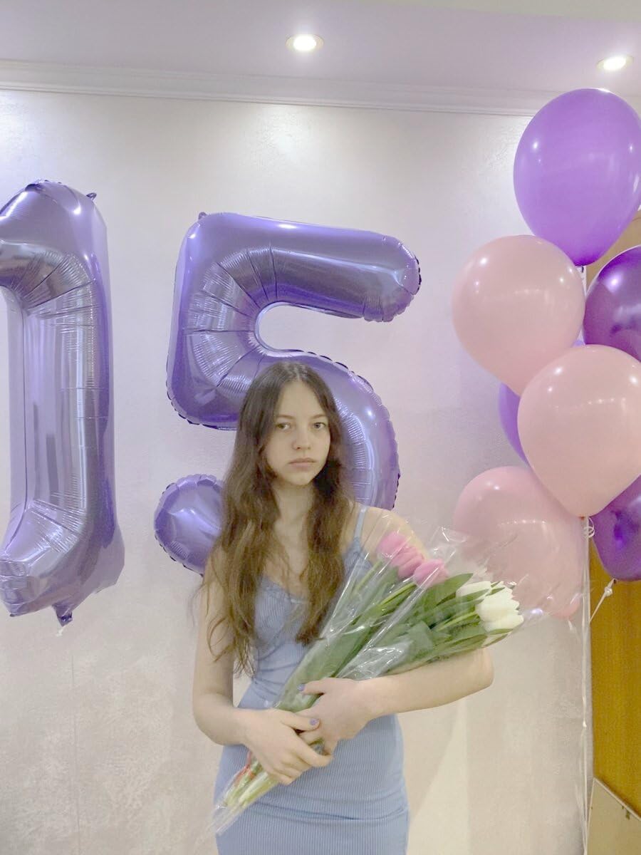 Lilac 40 Inch Large Number 5 Birthday Balloon, Five 5th 15 25 35 50 55 Birthday Celebration Decorations, Lavender Foil 5 Mylar Helium Balloons Girl Boy Anniversary Party Supplies