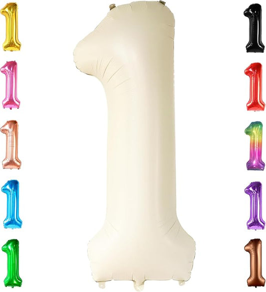 KatchOn, Cream Number 1 Balloons for 1st Birthday - Giant 40 Inch | One Balloon for First Decoration | 1 Balloon Number For The Big One Birthday Decorations | 1st Happy Anniversary Decorations