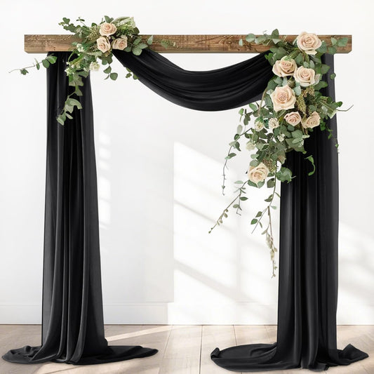 Black Fall Halloween Sheer Elegant Arch Draping Fabric 2 Panels Outdoor 29" × 20Ft Sheer Chiffon Curtain Drapes for Wedding Ceremony Birthday Party Garden Brunch