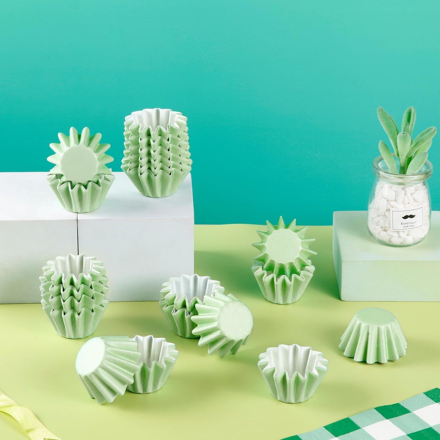 Quera 200Pcs Sage Green Grease-Resistant Mini Cupcake Liners Wedding Muffin Baking Cups Baby Shower Cupcake Wrappers for Wedding Birthday Holiday Party or Baby Shower(1.18 x 1.18 in)