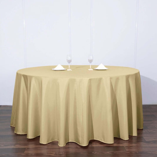 Efavormart Round Tablecloth, 120 Inch Stain & Wrinkle Resistant Washable Table Cloth, Decorative Polyester Fabric Table Cover for Banquet, Wedding, Dining - Champagne