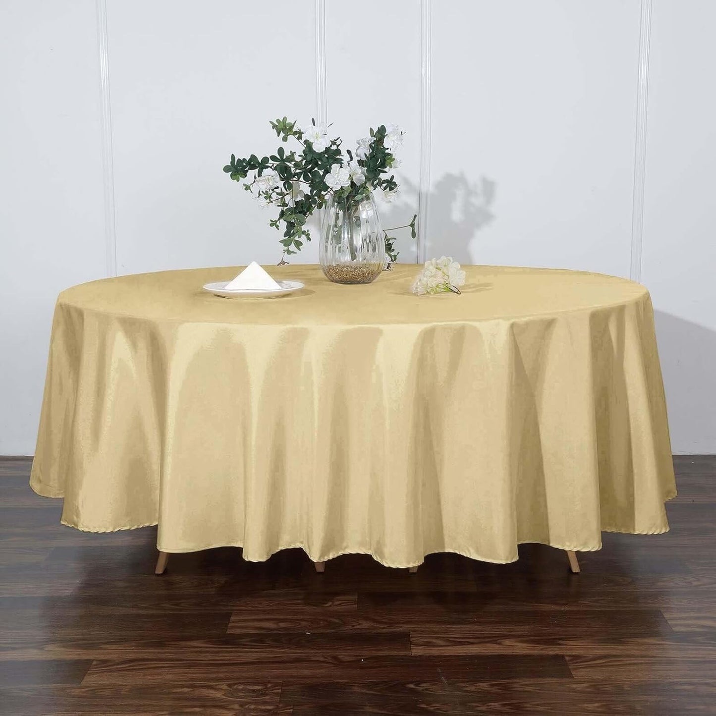 Efavormart Round Tablecloth, 108 Inch Stain & Wrinkle Resistant Washable Table Cloth, Decorative Polyester Fabric Table Cover for Banquet, Wedding, Dining- Champagne