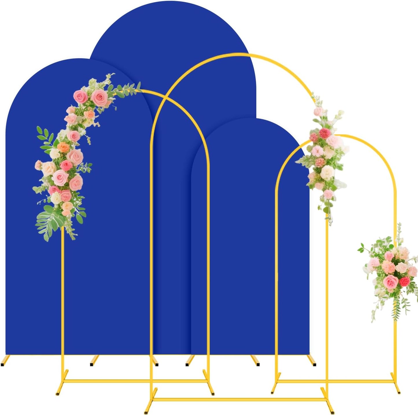Wedding Arch Backdrop Stand and Blue Arch Cover Set of 3 (6FT, 5FT, 4FT) Metal Arch Stand with Spandex Backdrop Arches Stand Cover Balloon Arches with Covers for Birthday Party Graduation Decorations