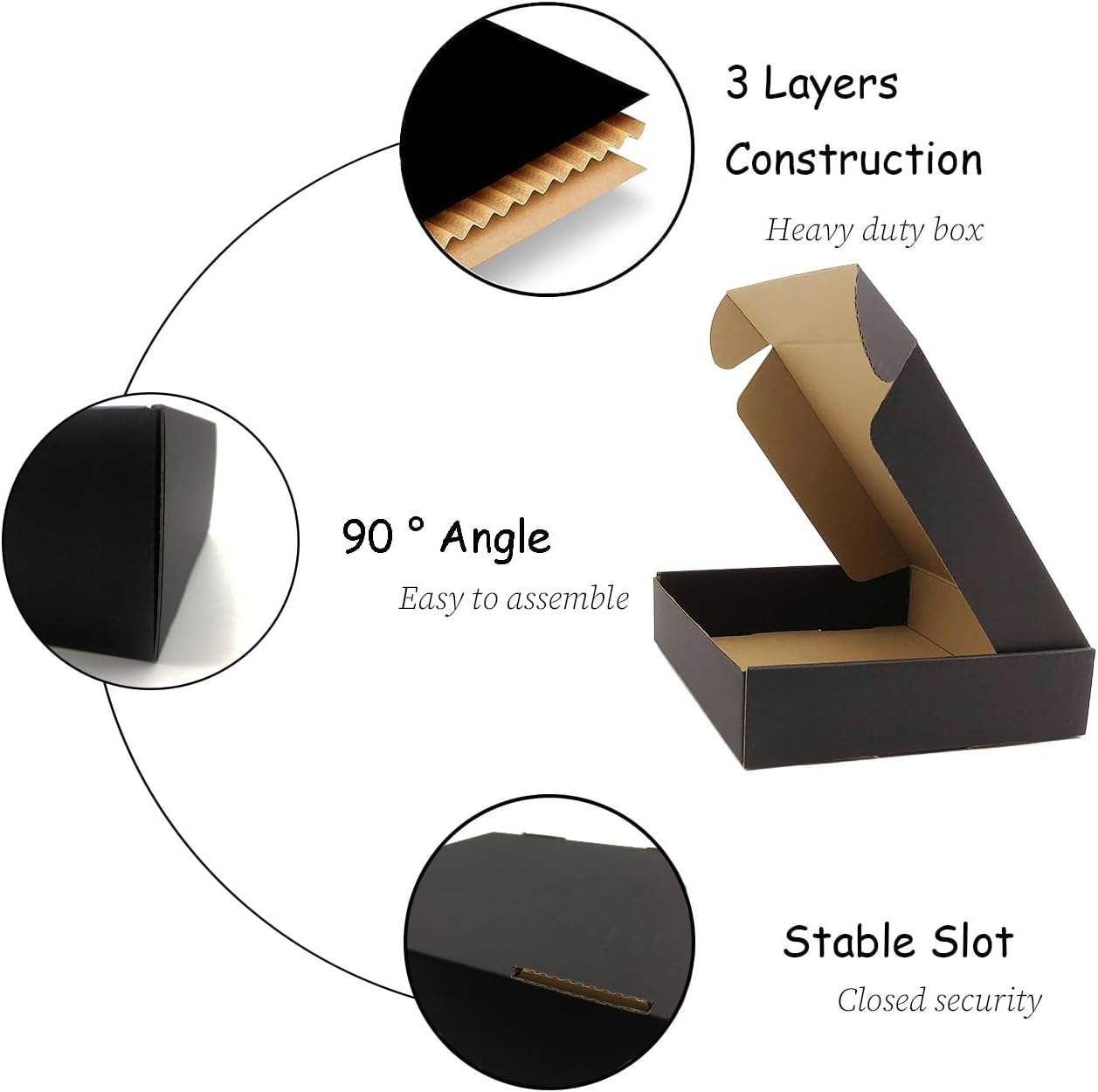 24 Pack 9x8x2 Inches Black Shipping Boxes，3 Layers Corrugated Cardboard Box, Black Mailer Boxes for Packaging Small Business Mailing Gifts Giving Products Wrap Boxes (9''x8''x2'')