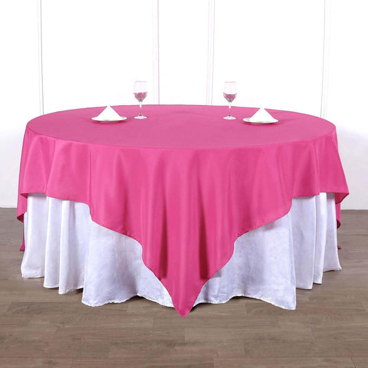 Efavormart 90" Square Polyester Table Overlay for Wedding Kitchen Dining Events - Fushia