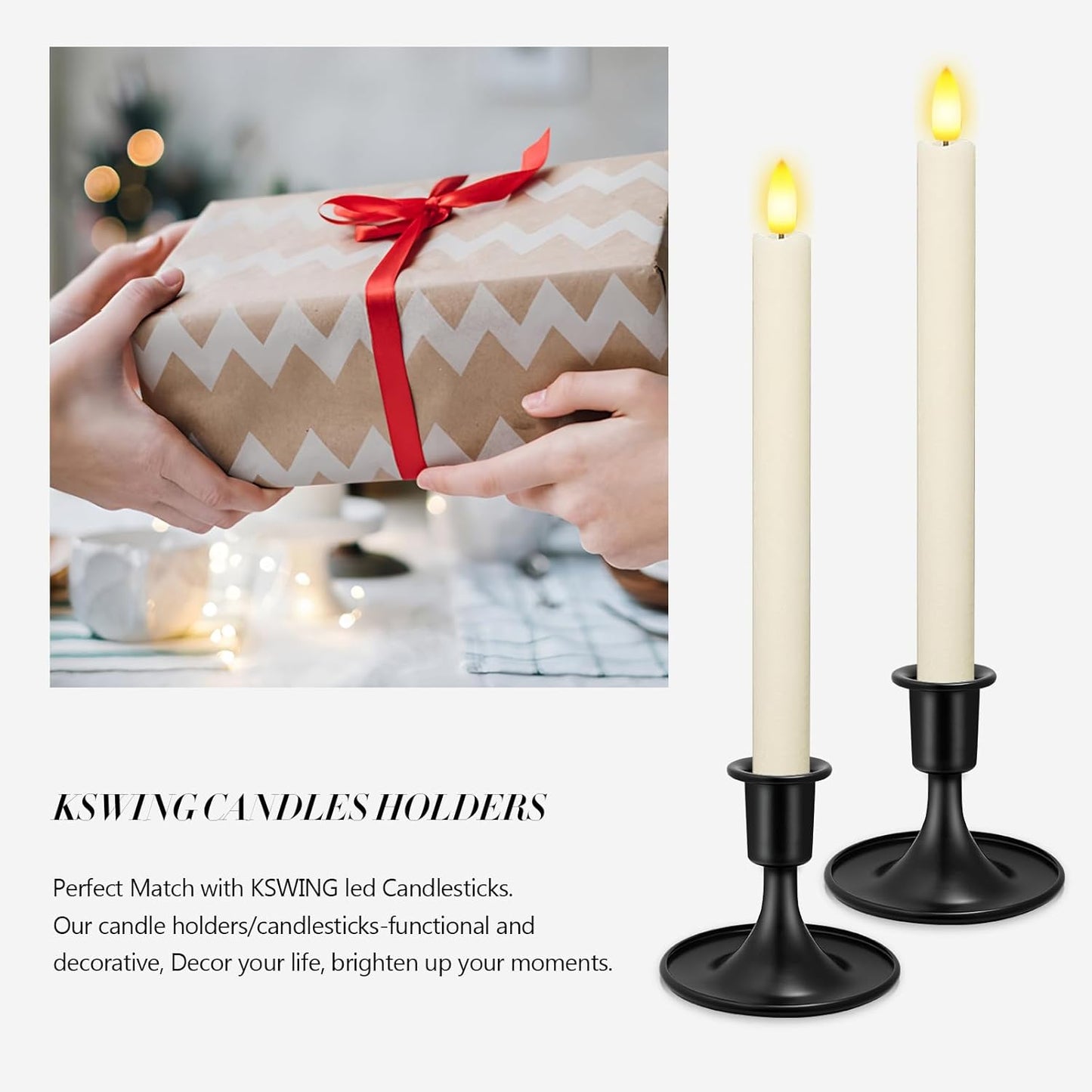 Candlestick Holders 2 PCS Short Metal Taper Candle Holders, KSWING Black Candle Stick Holders Set, Perfect for Table Centerpiece Mantel Party Wedding Christmas Home Decor, Set of 2
