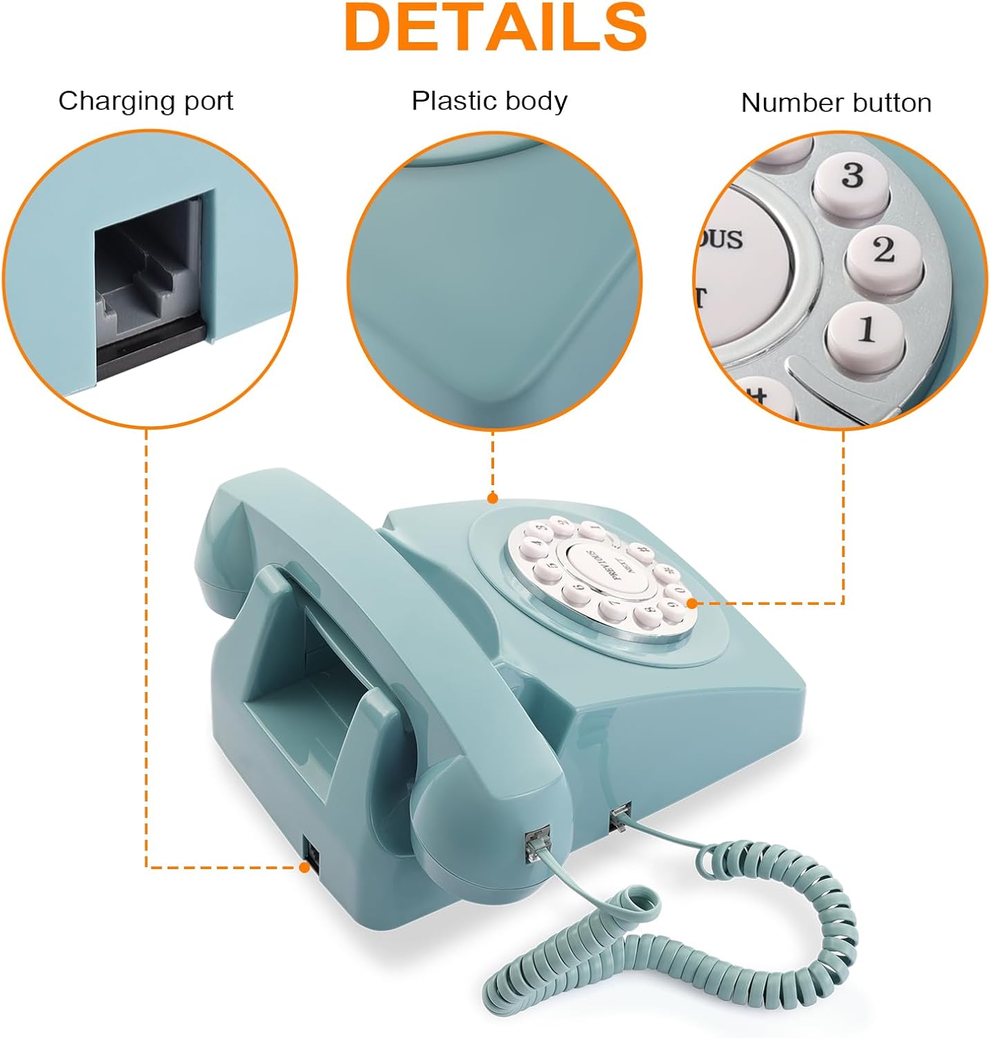 Guest Book Audio Wedding Phone,Record Voice Messages,Retro Guest Book for Wedding or Birthday Party Message Voicemail,Save The Blessings of Your Relatives and Friends（Blue）