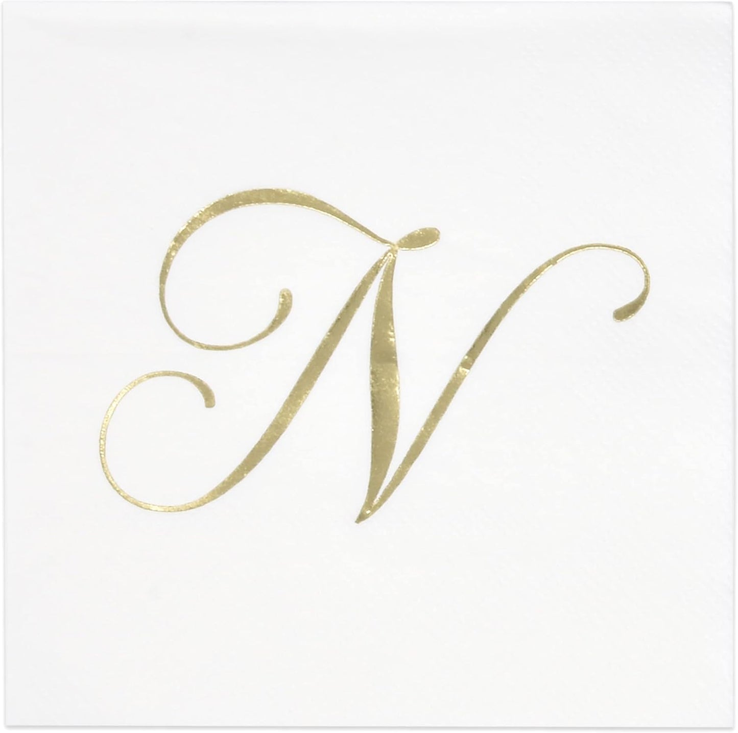 Gift Boutique 100 Gold Monogram Cocktail Napkins Letter N Disposable Paper Pack Elegant Metallic Golden Foil Hand Napkin for Powder Room Wedding Holiday Birthday Party Baby Shower Decorative Towels