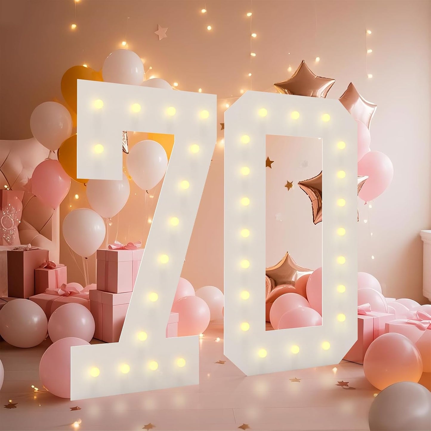 LOBOOM 4FT Light Up Numbers, Marquee Numbers 4 Feet Tall Giant Number 70 Mosaic Big Number Sign for 70th Birthday Party Backdrop Anniversary Decorations, Pre-Cut Large Frame