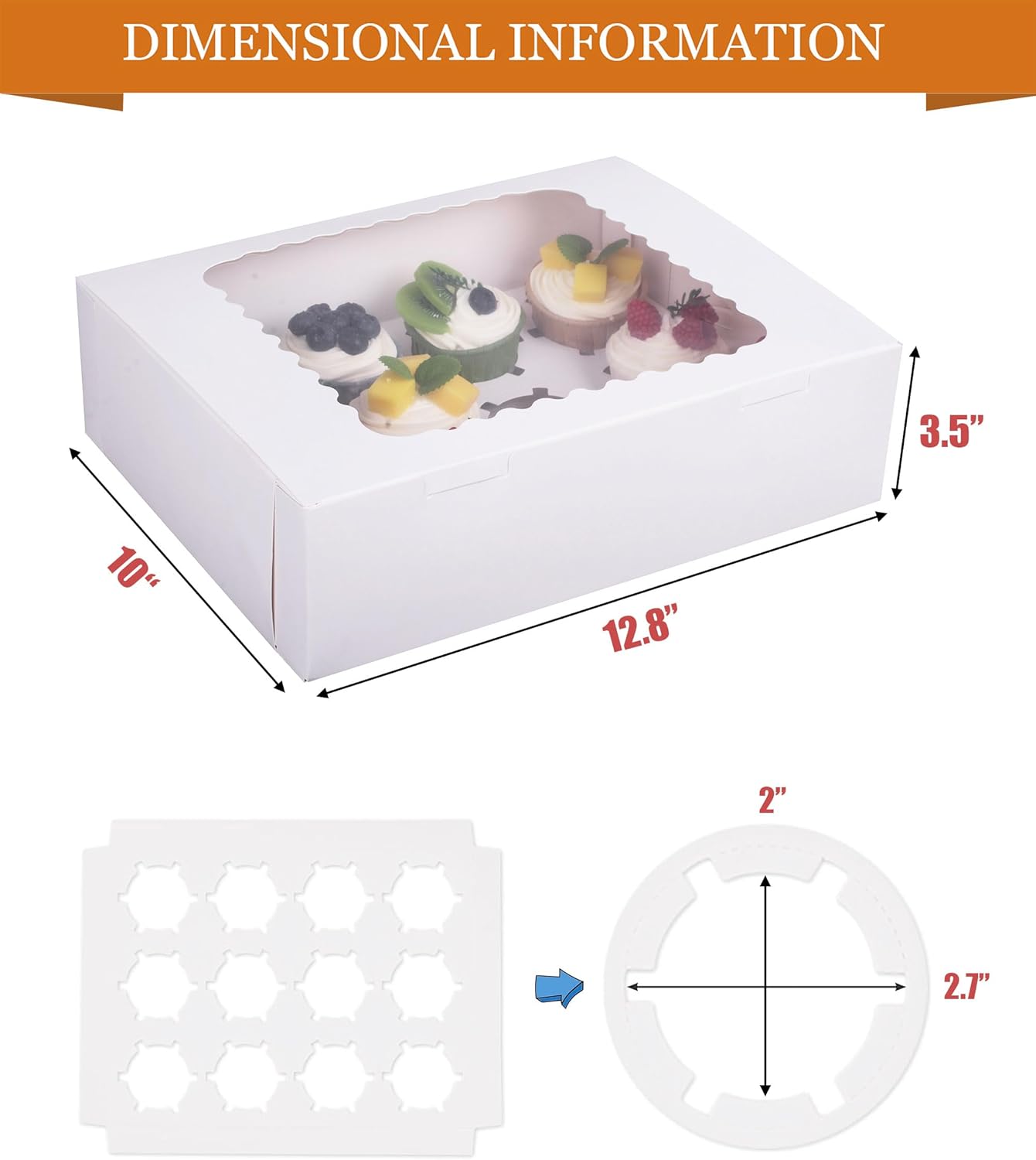30-Set Cupcake Boxes Hold 12 Standard Cupcakes, Food Grade Cupcake Holders Bakery Carrier Boxes with Windows and Inserts for Cupcakes, Muffins and Pastries (White-30 Pack)