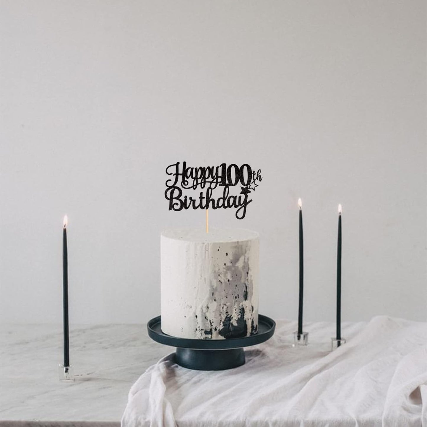 1 PCS Happy 100th Birthday Cake Topper Glitter Cheers to 100 Years Cake Pick 100 Fabulous Cake Decoration for 100th Birthday Party Decorations Supplies Black