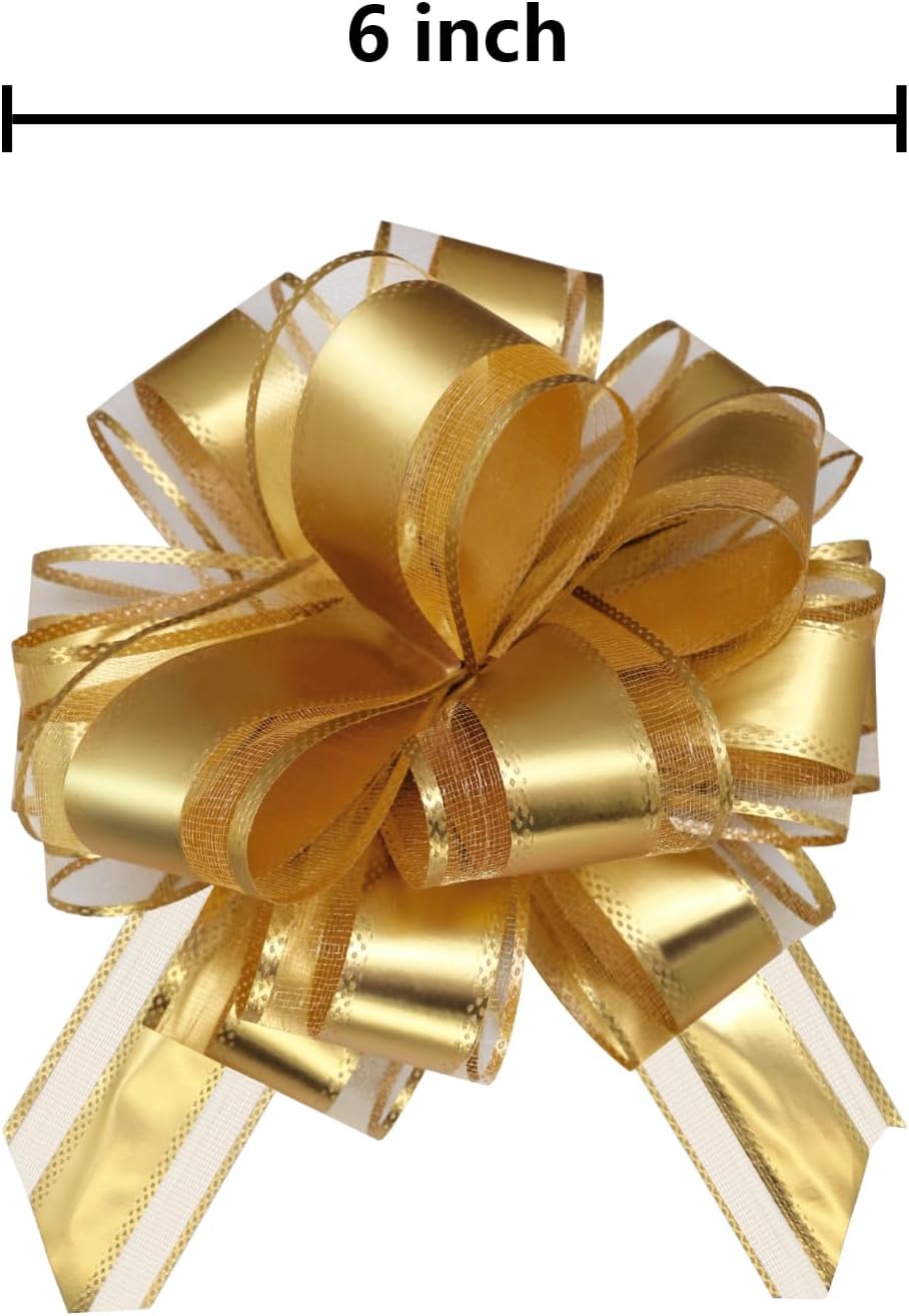7 Pieces Large Pull Bows, 6 inche, Big Bow for Gift Wrapping, Christmas Party Birthday Gift, Wedding Baskets,Valentine's Day Decorations, Flower Decoration (Gold)