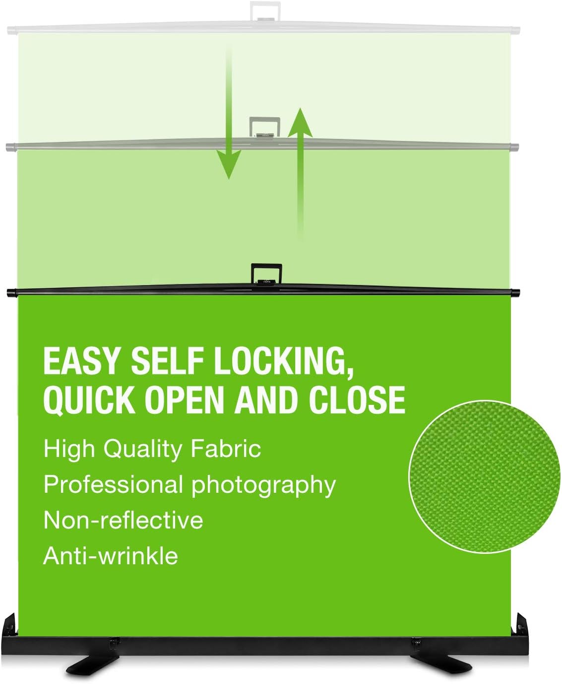 Upgrade Green Screen Size 61.1x72.5” Upgrade Version Collapsible Chromakey Panel Base Frame All in One Portable Design Punch-Free Set Up Easy Lock for Photo Live Game Tiktok Video (148x190cm)