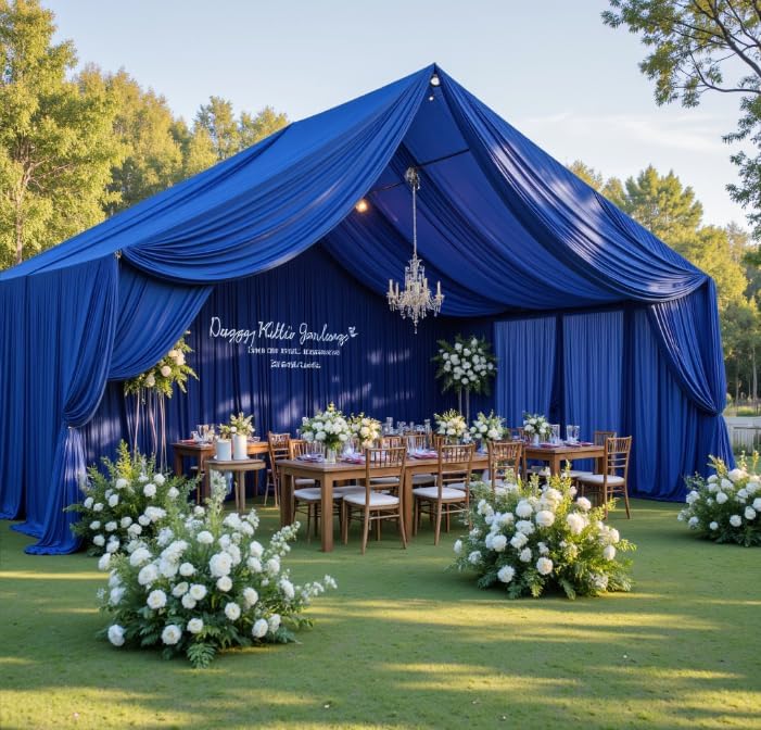PartyVillage 10ftx40ft Royal Blue Ceiling Curtain for Wedding Parties – 2 Panels Wrinkle-Free 40 FT Long Tent Draping Curtains for Wedding, Birthday & Theme Parties, 40ft Height with Rod Pocket