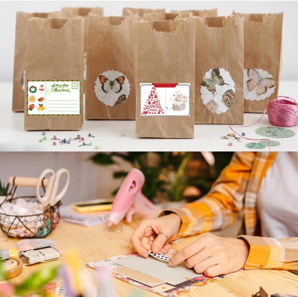 100-1000pcs Custom Stickers Merry Christmas Stickers Personalized Labels Adhesive Xmas Decorative Envelope Seals Stickers for Cards Gift Boxes (Round Kraft -3)