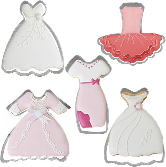 Dress Shaped Cookie Cutters Set of 5 pcs, Stainless Steel Wedding Princess Dress Fondant Cutter Molds Baking DIY