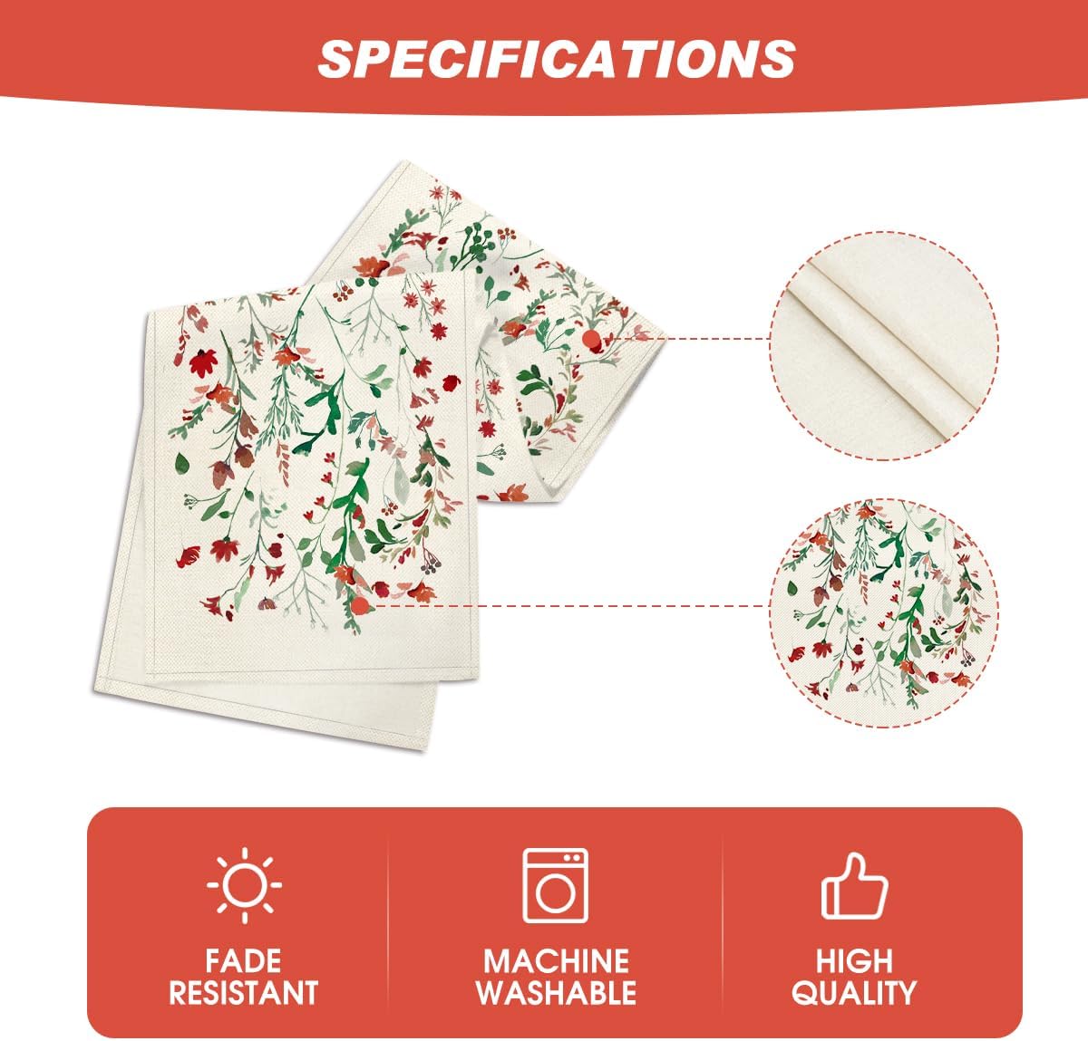 Artoid Mode Floral Leaves Christmas Table Runner, Wild Flowers and Grasses Winter Kitchen Dining Table Decoration for Home Party Decor 13x120 Inch