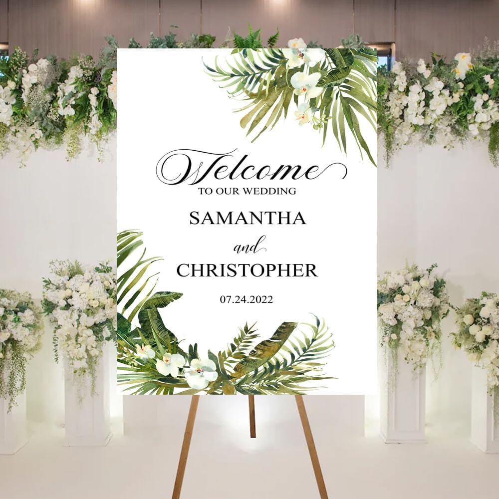 Welcome To Our Wedding Sign, Personalized Wedding Welcome Sign, Wedding Ceremony Welcome Sign, White Orchid Floral, Wedding Event Party Welcome Sign, Customized Wedding Welcome Sign