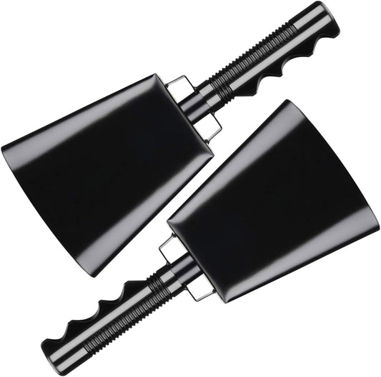 Deke Home - 2 Pack 10 Inch Steel Cowbells with Handle, Loud Noise Makers for Football, Sports, Parties, Competitions, School Spirit & Safety, Large Hand Bell for Cheering & Percussion Instrument