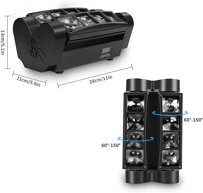 4-Pack U`King DJ Spider Light Moving Head 8x10W LEDs Sound Activated and DMX-512 Control