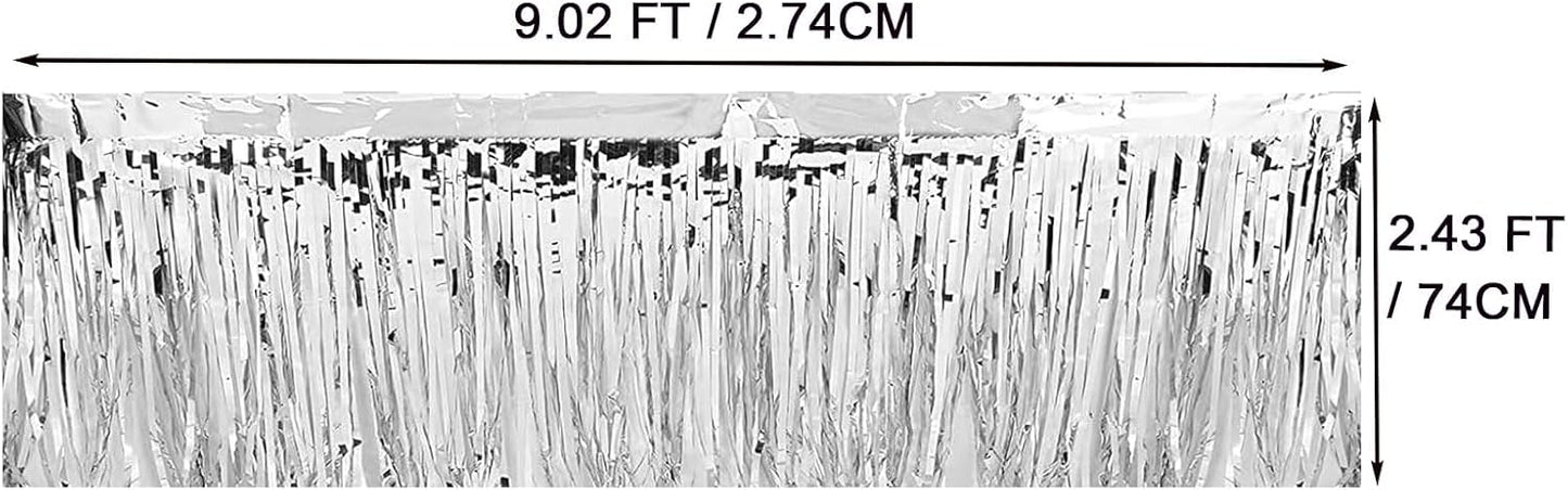 4 Pack Metallic Foil Fringe Tinsel Table Skirts,29x108 Inch Party Disposable Table Skirt Banner for Hotel Banquet Parade Floats Mardi Gras Holiday Birthday Wedding New Year Party Decoration(Silver)