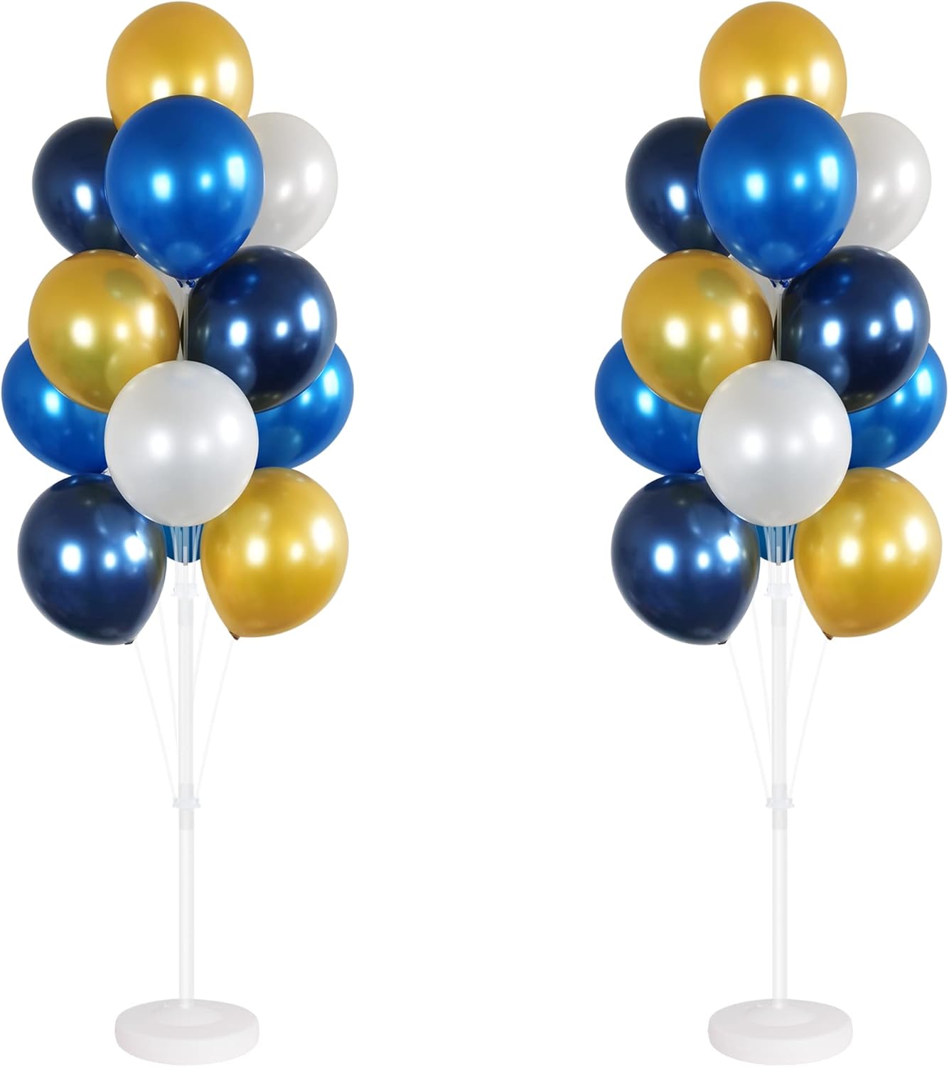Balloon Column Kit Set of 2 With Balloons Included - Balloon Tower with Stand, Base, and Pole,Backdrop Decoration for Wedding, Baby Shower, Birthday Party, or Bachelorette Parties (Gold Blue white)