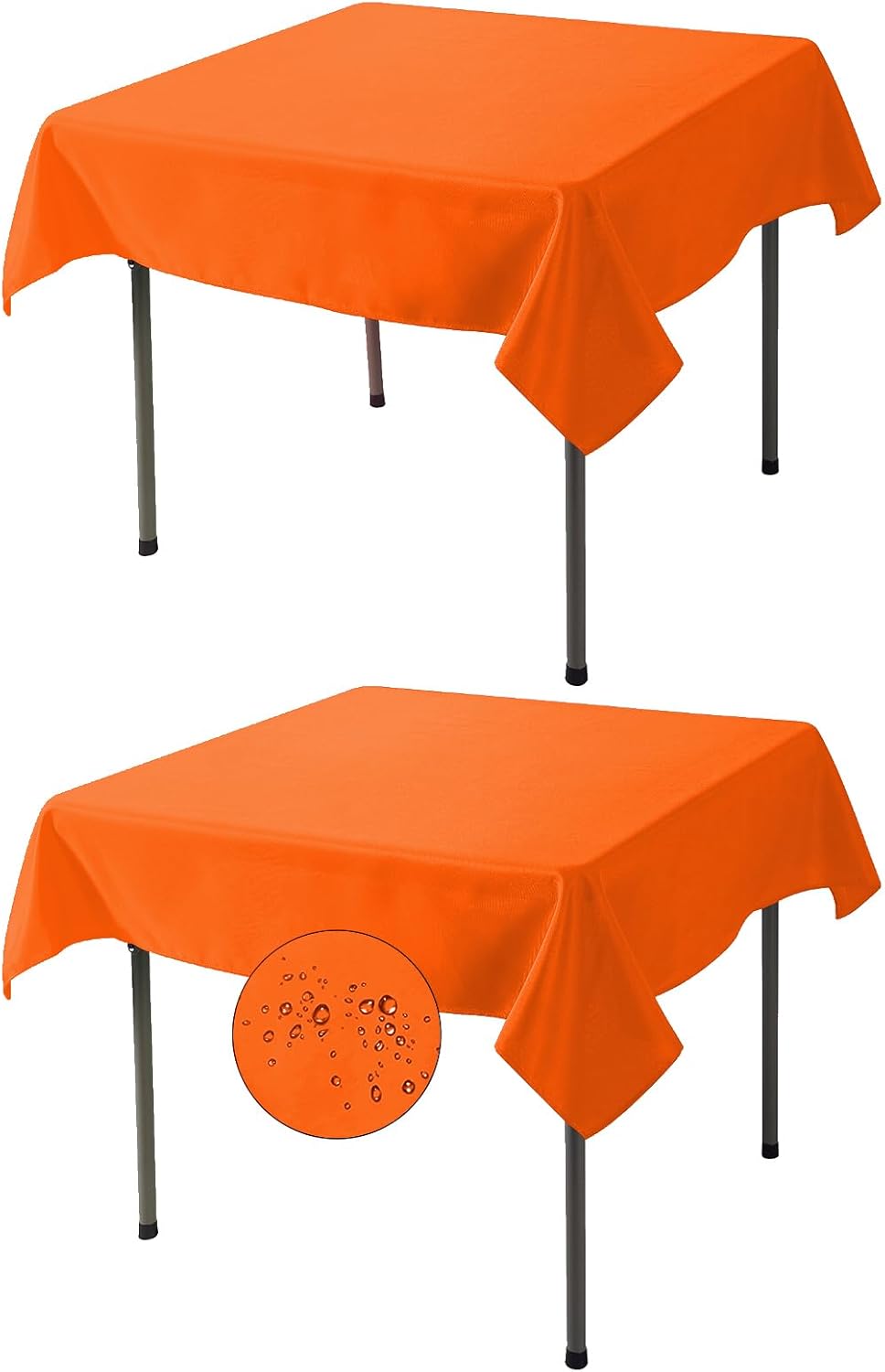 Fokitut 2 Pack Waterproof Square Tablecloth, 52x52 Inch, Stain Resistant and Wrinkle Polyester Table Cloth, Fabric Table Cover for Kitchen Dining, Wedding, Party, Holiday Dinner-Orange