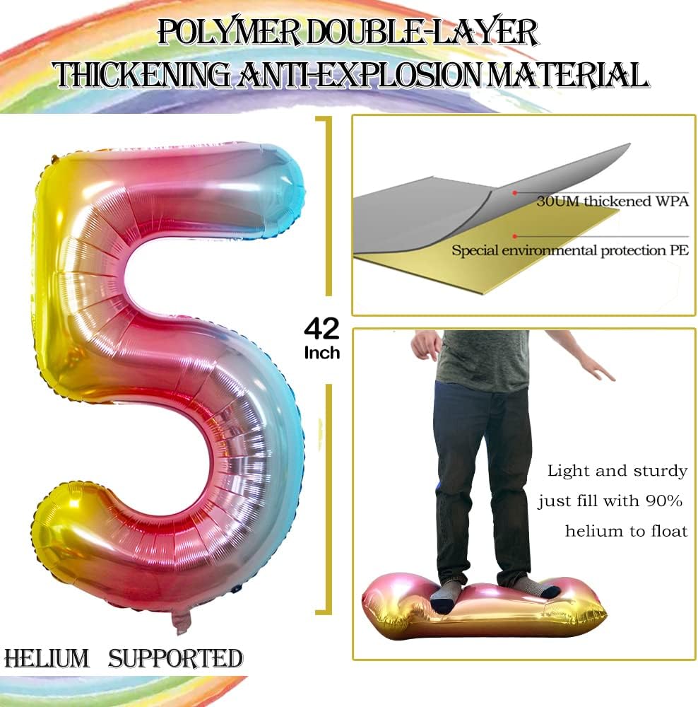 GOER Number 15 Balloons for 15th Birthday Sweet 15 Party Decorations,42 Inch Jumbo Foil Helium 51 Balloons for 51st Birthday Party Decoration (Rainbow)
