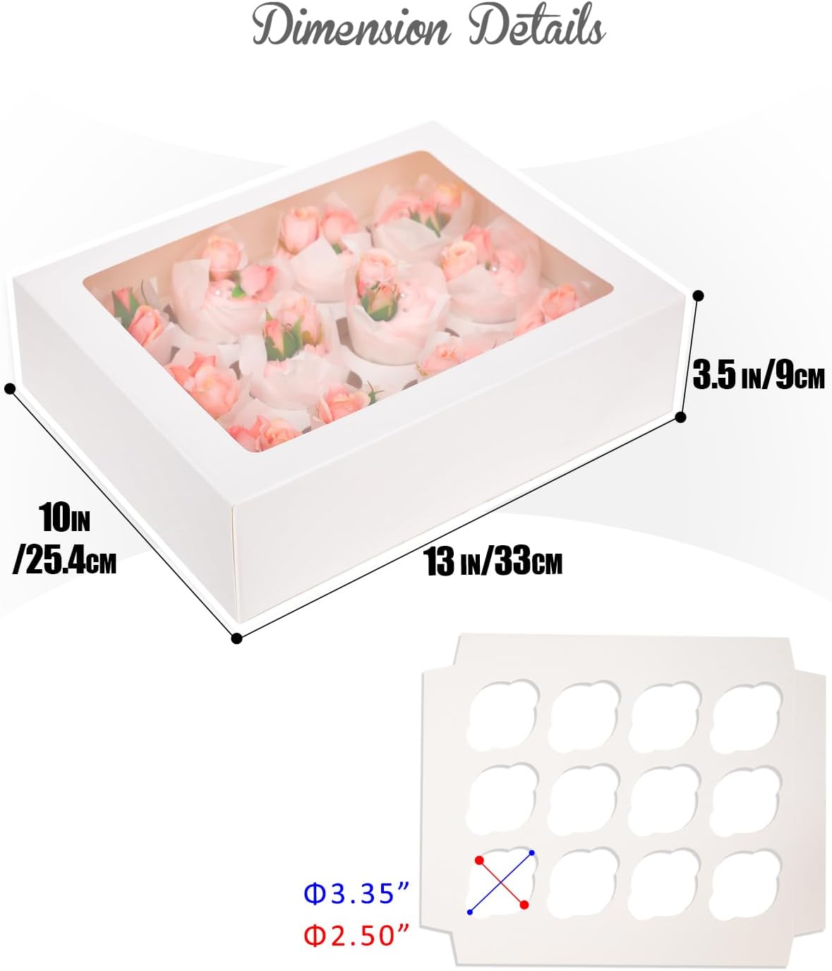 Bakepacker Auto-pop up 12 Cupcake Containers 6-Packs White Cupcakes Carrier, 12 Cupcake Boxes with Window 13"x10"x3.5"