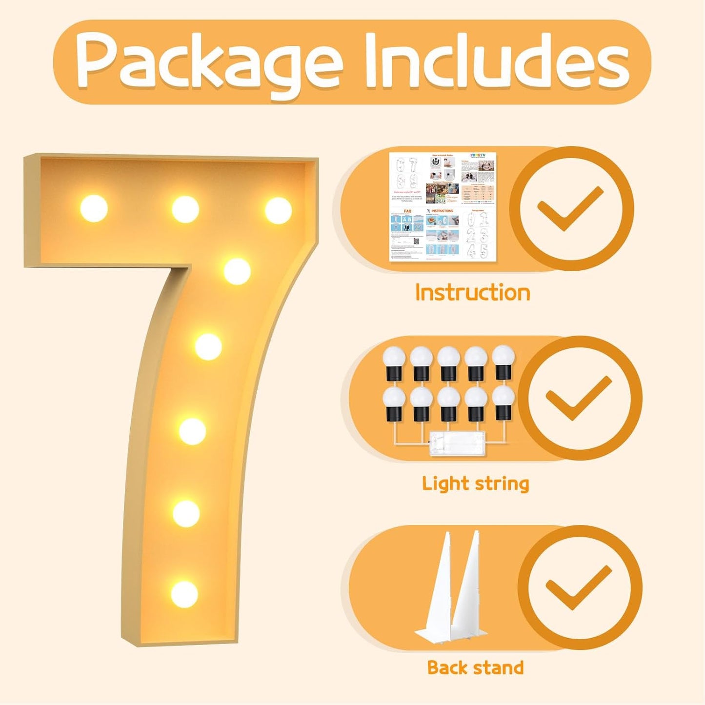 Marquee Numbers 3 Feet Tall Large Light Up Numbers 7th 17th Sweet Sassy and Seven Birthday Decorations Girl Boy Big Yellow Light Outdoor Anniversary Decorations Balloon Arch Kit Party Backdrop 7