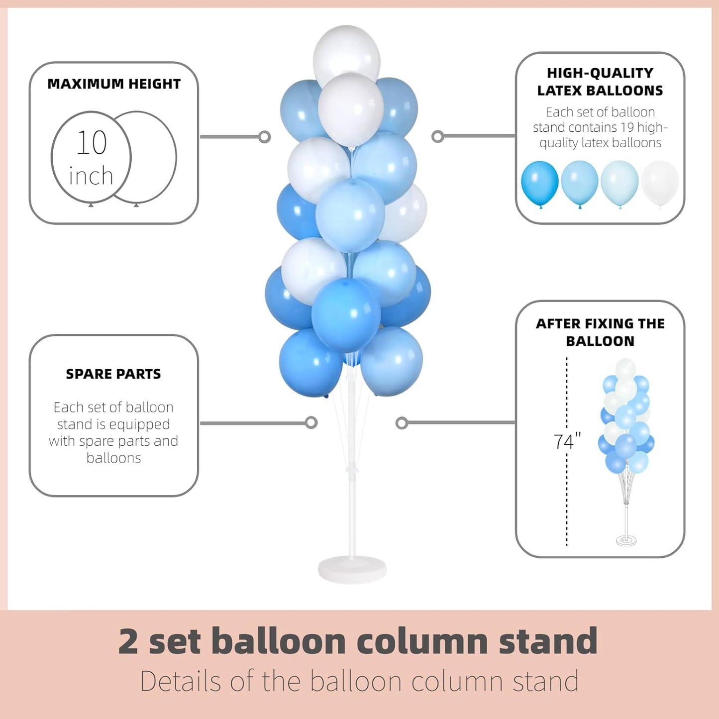 Balloon Column Kit Set of 2 With Balloons Included - with Base, and Pole,Balloon Tower Backdrop Decoration for Wedding, Baby Shower, Birthday Party, or Bachelorette Parties (Blue)