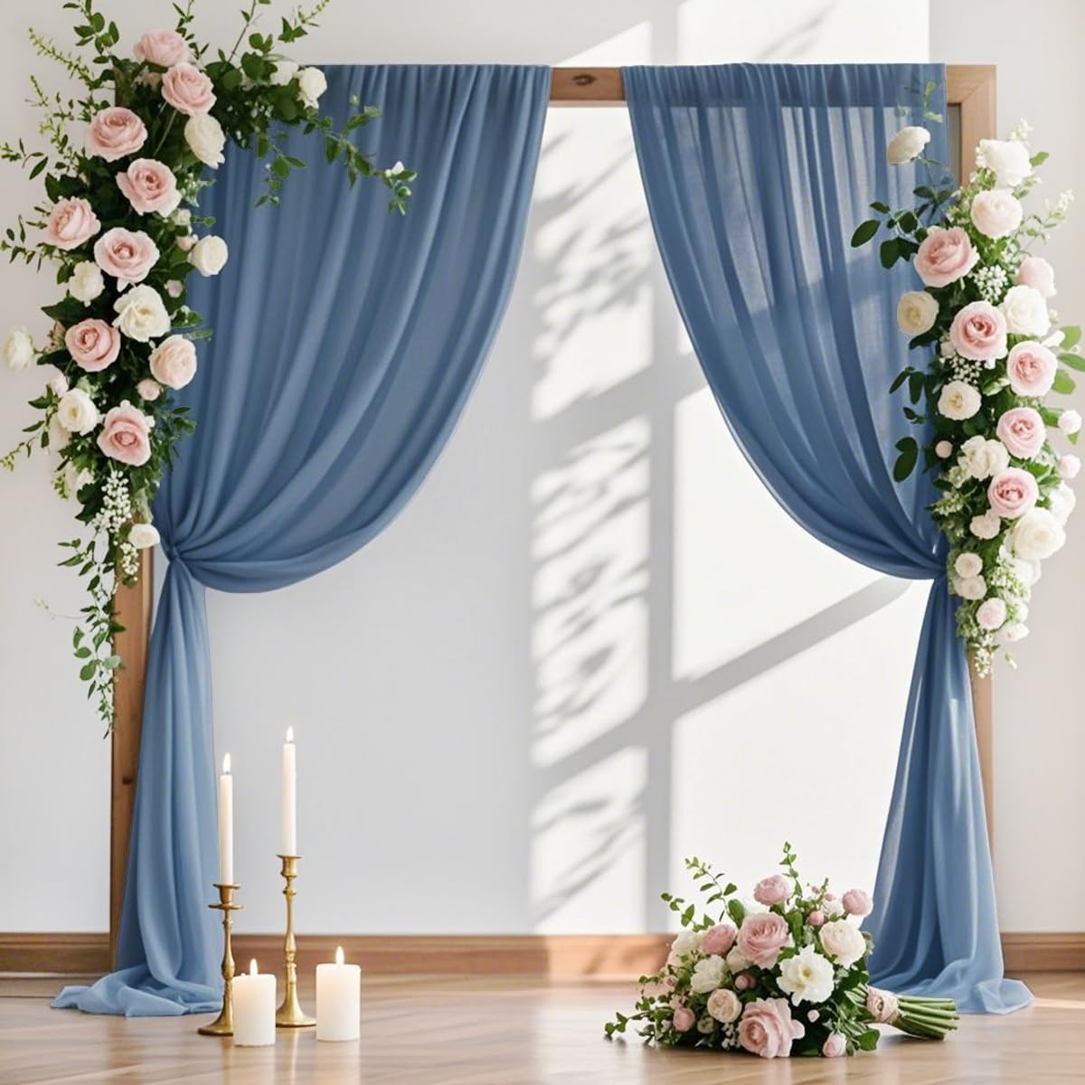 MLMW Wedding Arch Draping Fabric 4 Panels 29" x 20Ft Dusty Blue Sheer Wedding Arch Backdrop Drapes Outdoor Curtain for Ceremony Party Background Ceiling Decor