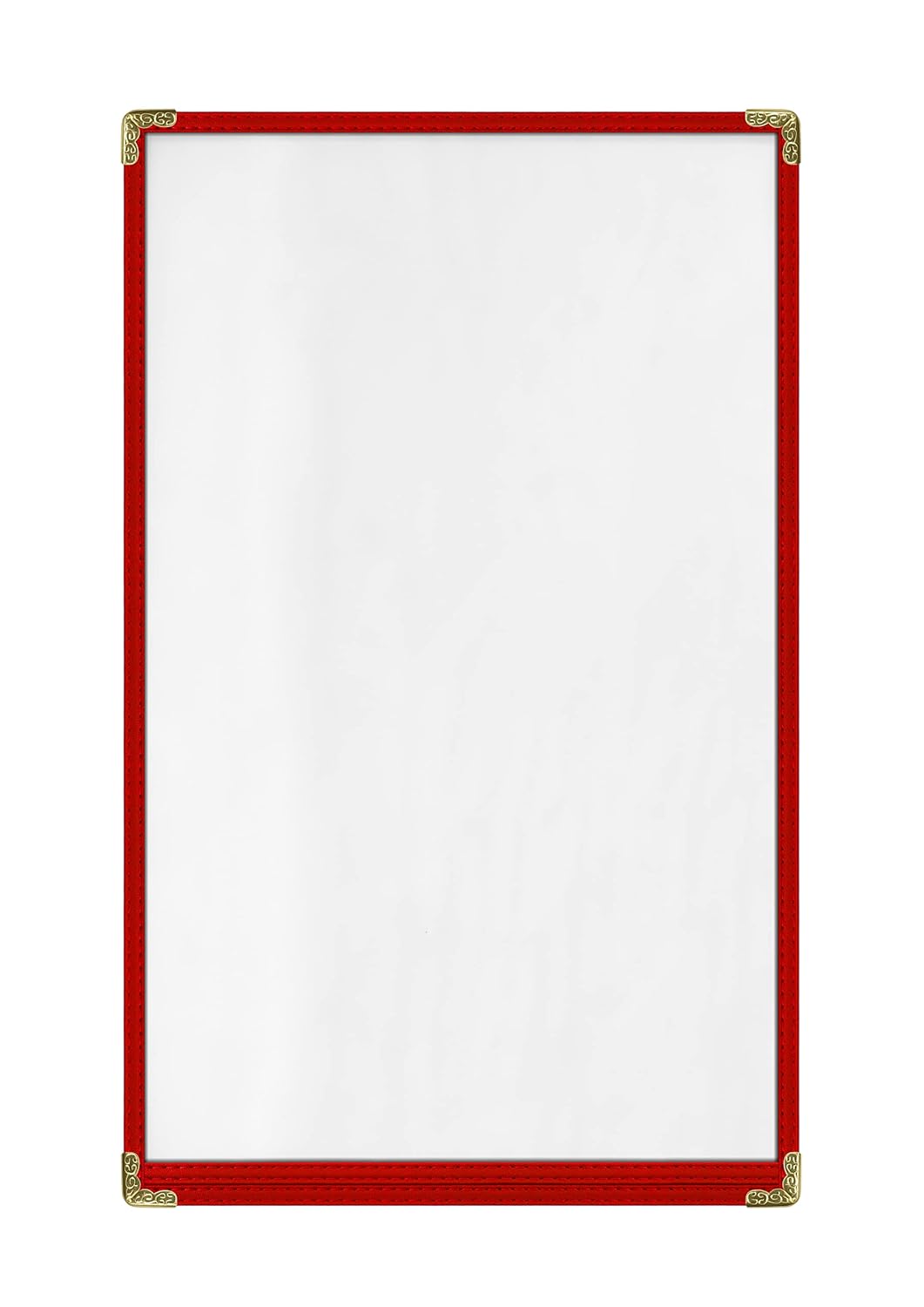 Goodsmart Restaurant Menu Covers – 25 Pack Red 2-View, Top-Loading Menu Holders, Vinyl & Plastic Café Menu Covers, Clear Menu Sleeves, Fits 8.5" x 14", Leather-Style Design, Gold Corners