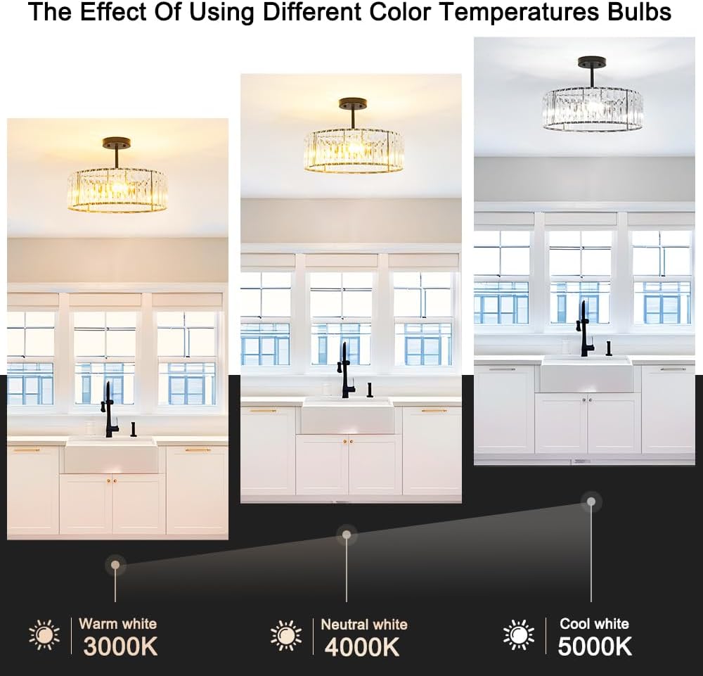 Modern Crystal Ceiling Light Fixture, Semi Flush Mount Ceiling Light, Matte Black Hallway Lighting Fixtures Chandelier, Crystal Chandelier for Kitchen Bedroom Dining Room Closet, 5-Light, 16 Inch